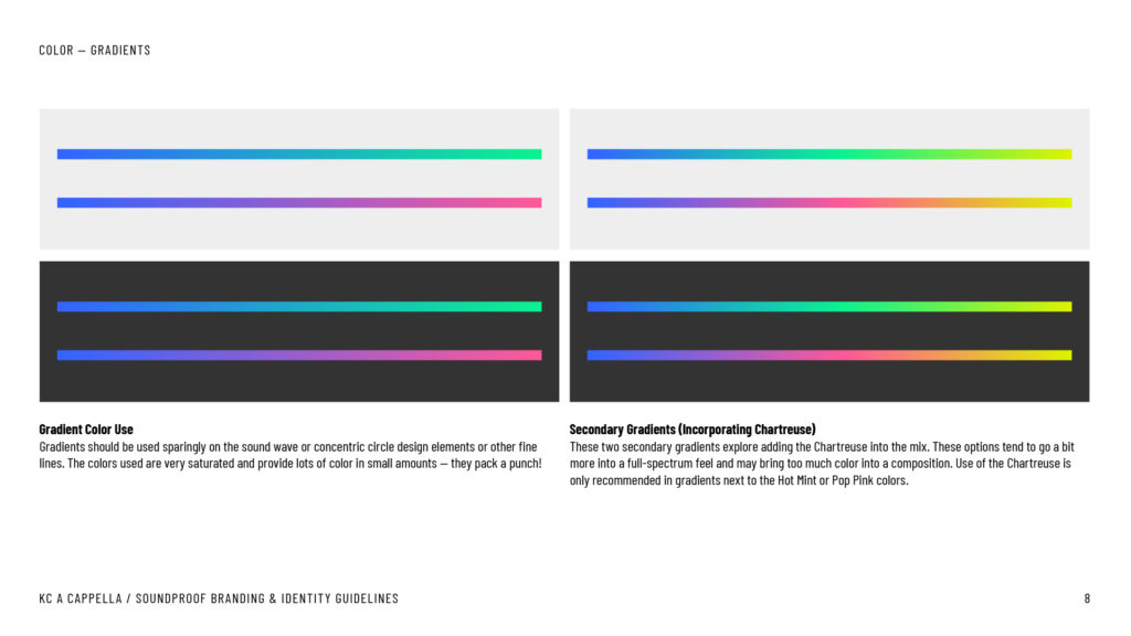 KC A Cappella gradient blends from the branding & identity guidelines.