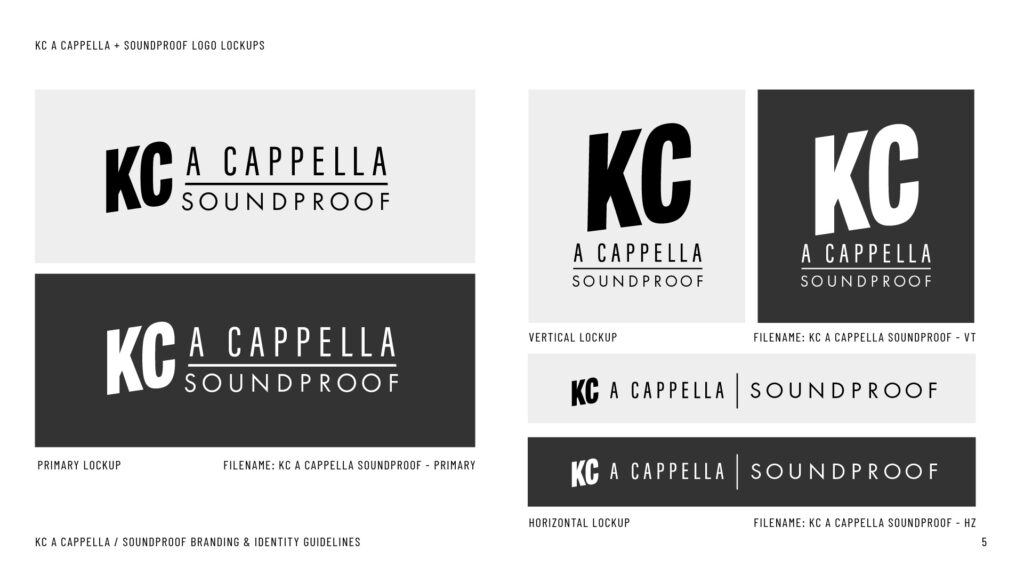 KC A Cappella | Soundproof Logo Lockups from the branding & identity guidelines.