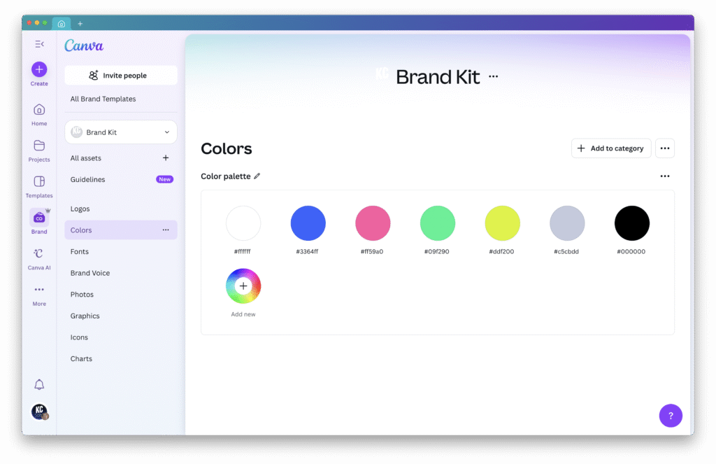 KC A Cappella color palette in the Canva Brand Kit
